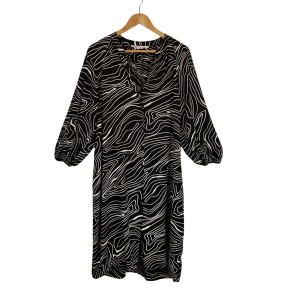Zara Women's Printed Button Front Midi Dress Black White Size XL - Picture 3 of 8